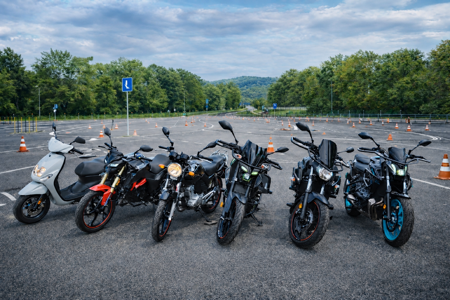 Motocykle szkoleniowe OSK Błaszyk ustawione przed placem